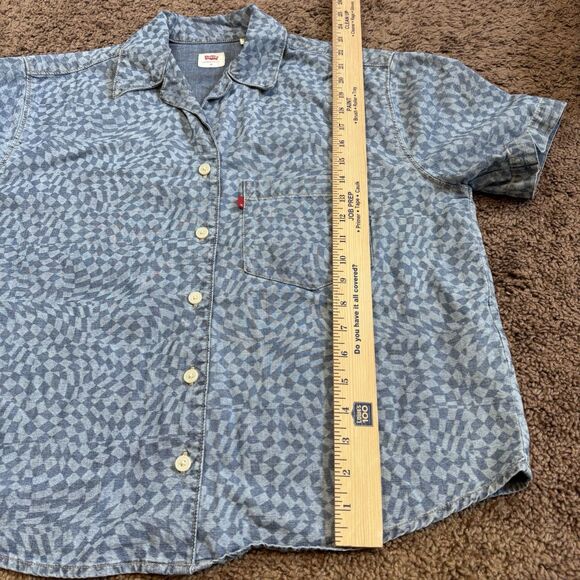 Levi's Women Aiden Blue Short Sleeve Resort Shirt Button Down Harper Laser M - Picture 16 of 16